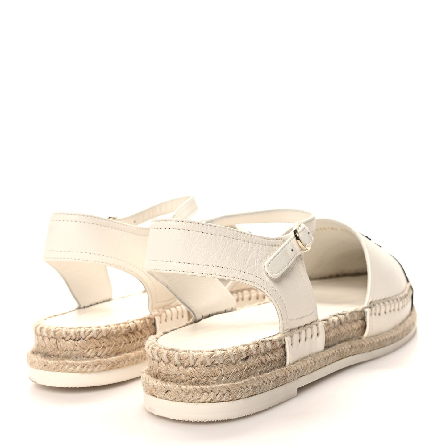 Lambskin Cap Toe CC Espadrille Sandals 39 White Black