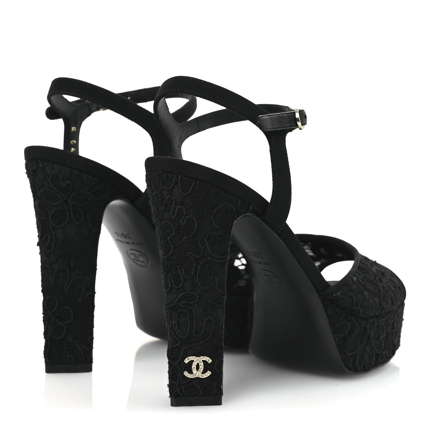 Cotton Lace CC Platform Sandals 36.5 Black