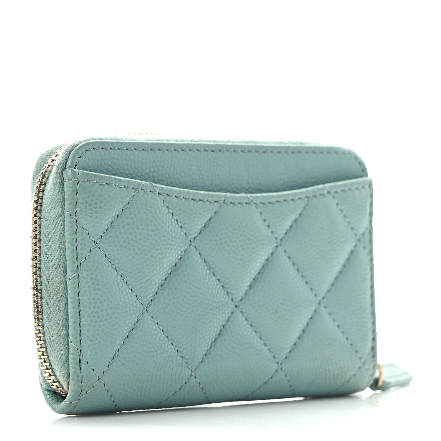 Caviar Quilted Zip Coin Purse Light Blue