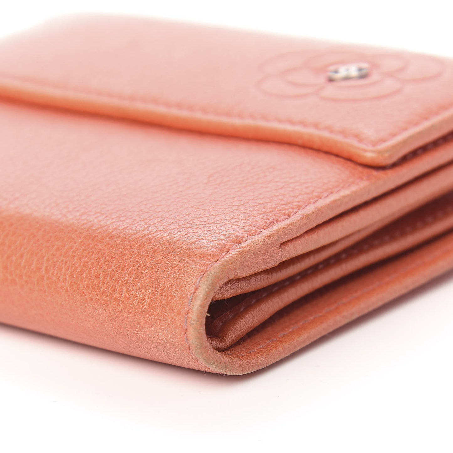 Goatskin Camellia Embossed Card Holder Orange