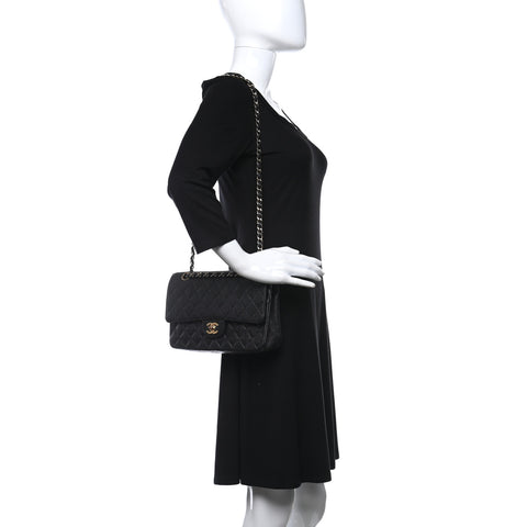 Caviar Quilted Medium Double Flap Black