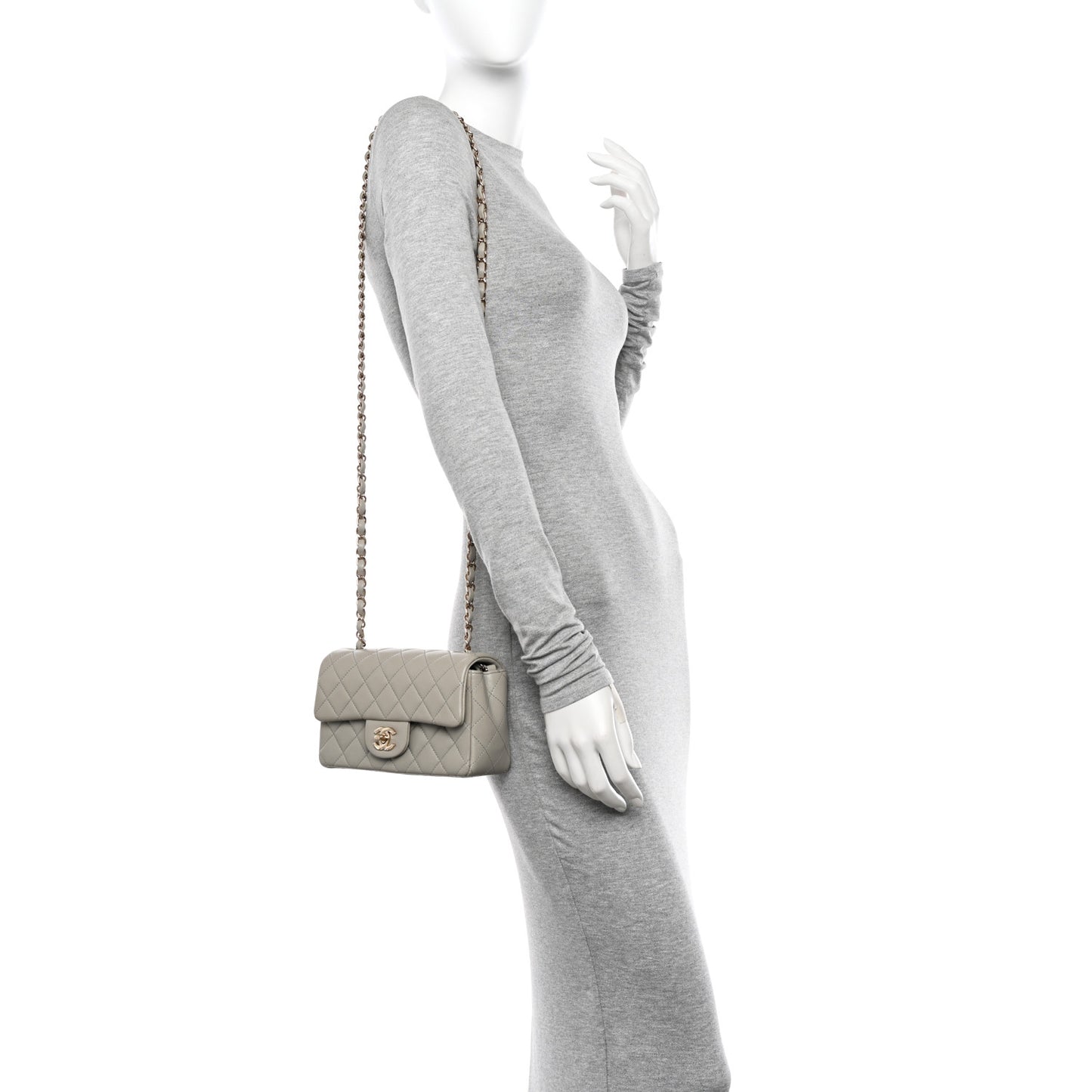 Lambskin Quilted Mini Rectangular Flap Grey