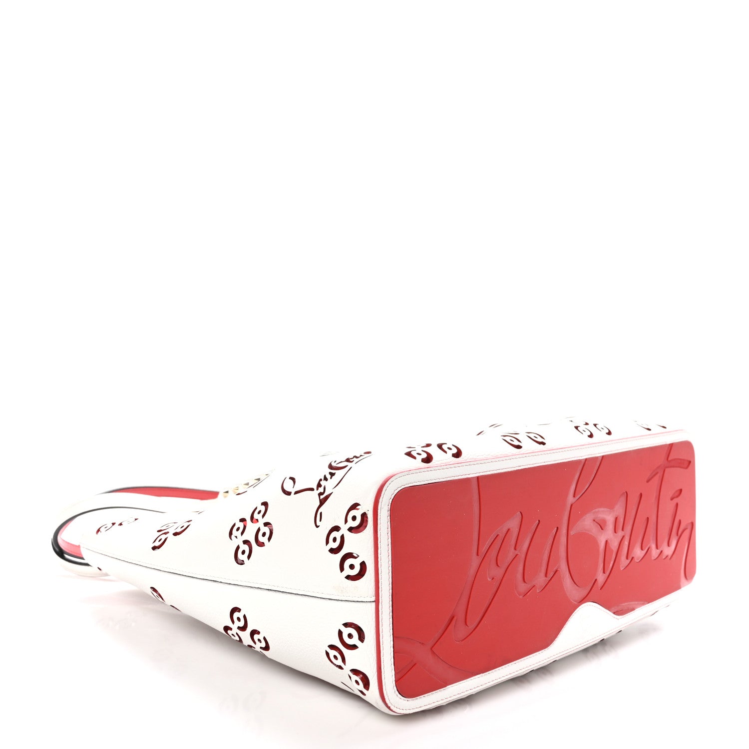 Christian Louboutin Calfskin Perforated Large Loubinthesky Cabarock Spikes Tote Snow 4 of 9