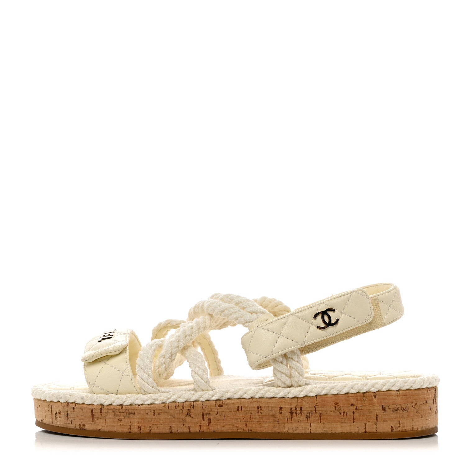 Chanel Cord Lambskin Quilted Logo Sandals 37 White 1 of 8