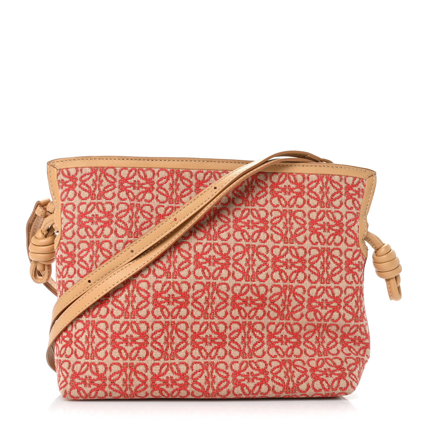 Jacquard Anagram Calfskin Mini Flamenco Knot Clutch Red Warm Desert