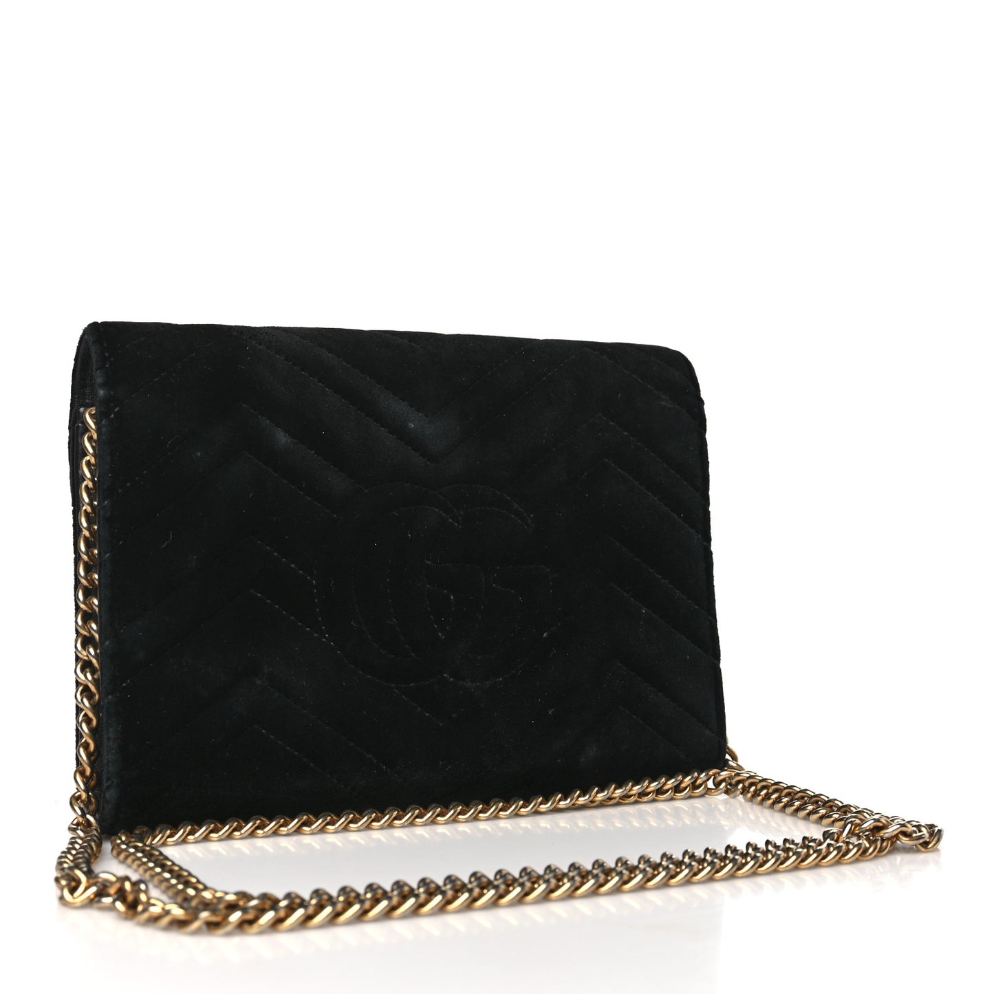 Velvet Matelasse GG Marmont Chain Wallet Black