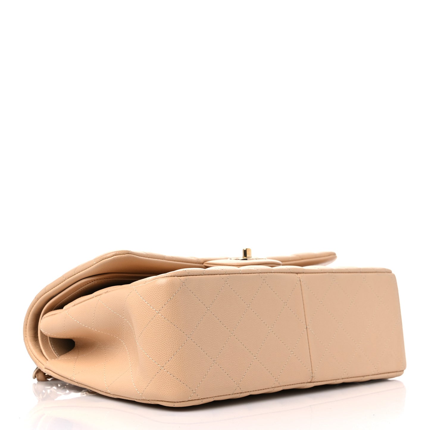 Caviar Quilted Jumbo Double Flap Beige Clair