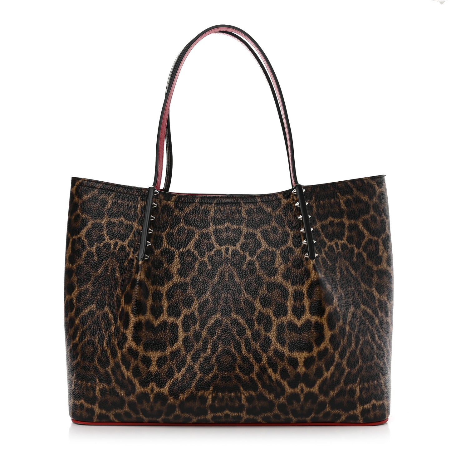 Calfskin Empire Leopard Print Spiked Large Cabarock Shopper Tote Brown