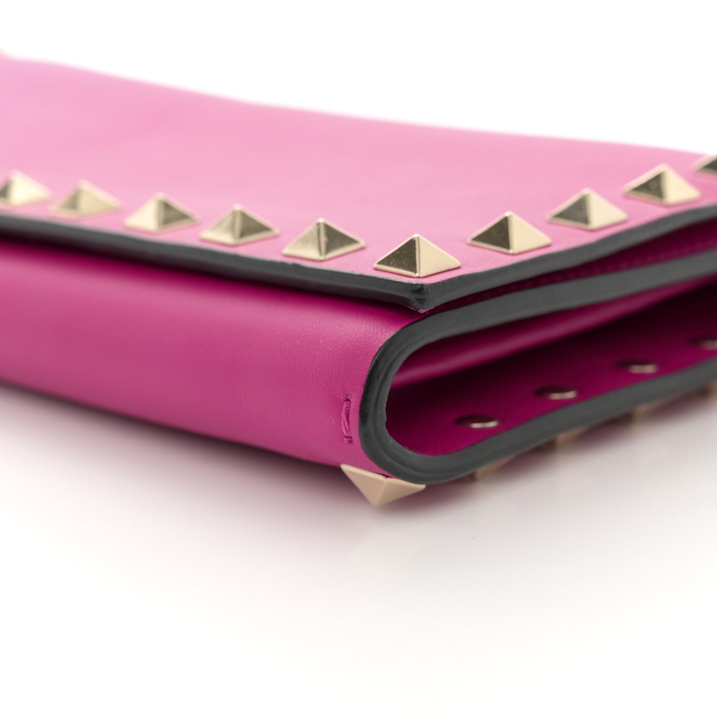 Calfskin Rockstud Flap Wallet On Chain Fuxia