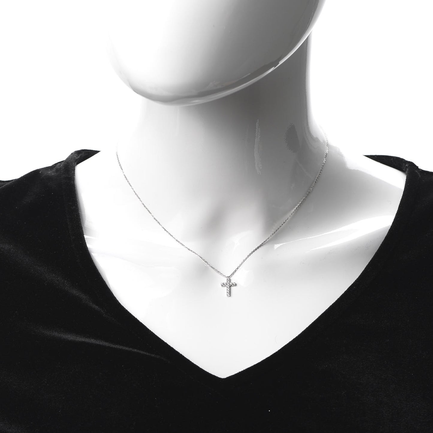 18K White Gold Diamond Symbols Cross Pendant Necklace