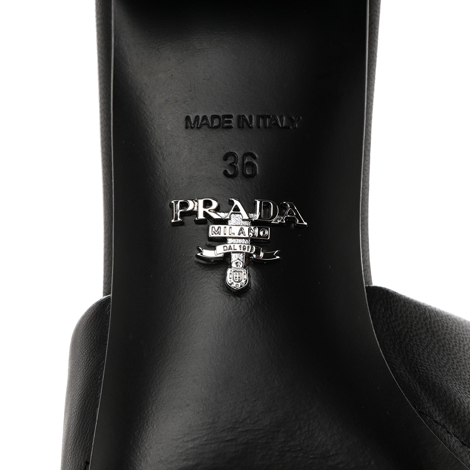 Prada Nappa Metal Triangle Logo Quilted Block Heel Slide Sandals 36 Black 7 of 7
