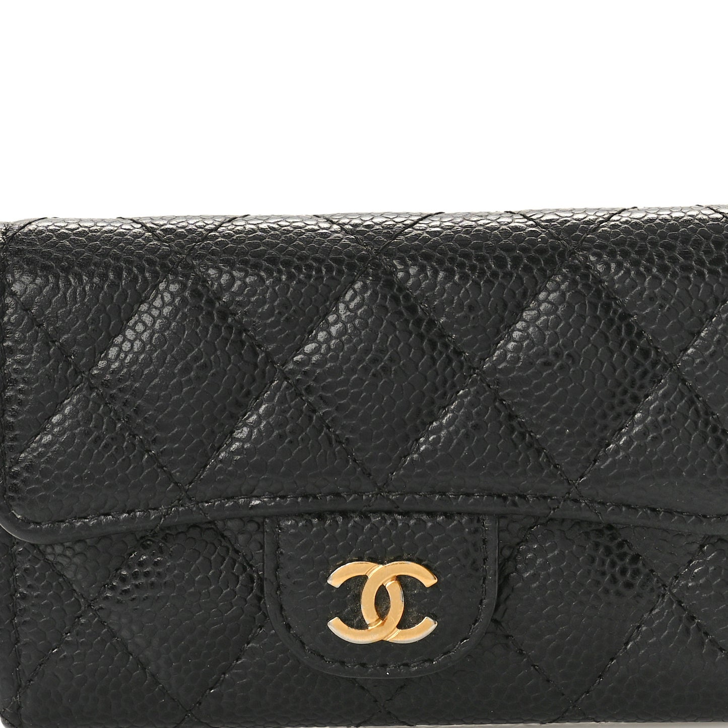 Caviar Quilted Flap Card Holder Black