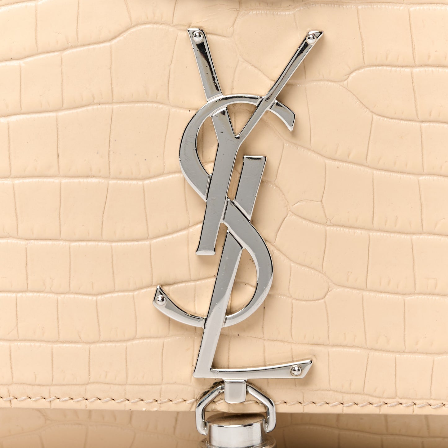 Calfskin Crocodile Embossed Small Classic Monogram Kate Tassel Satchel Nude Powder