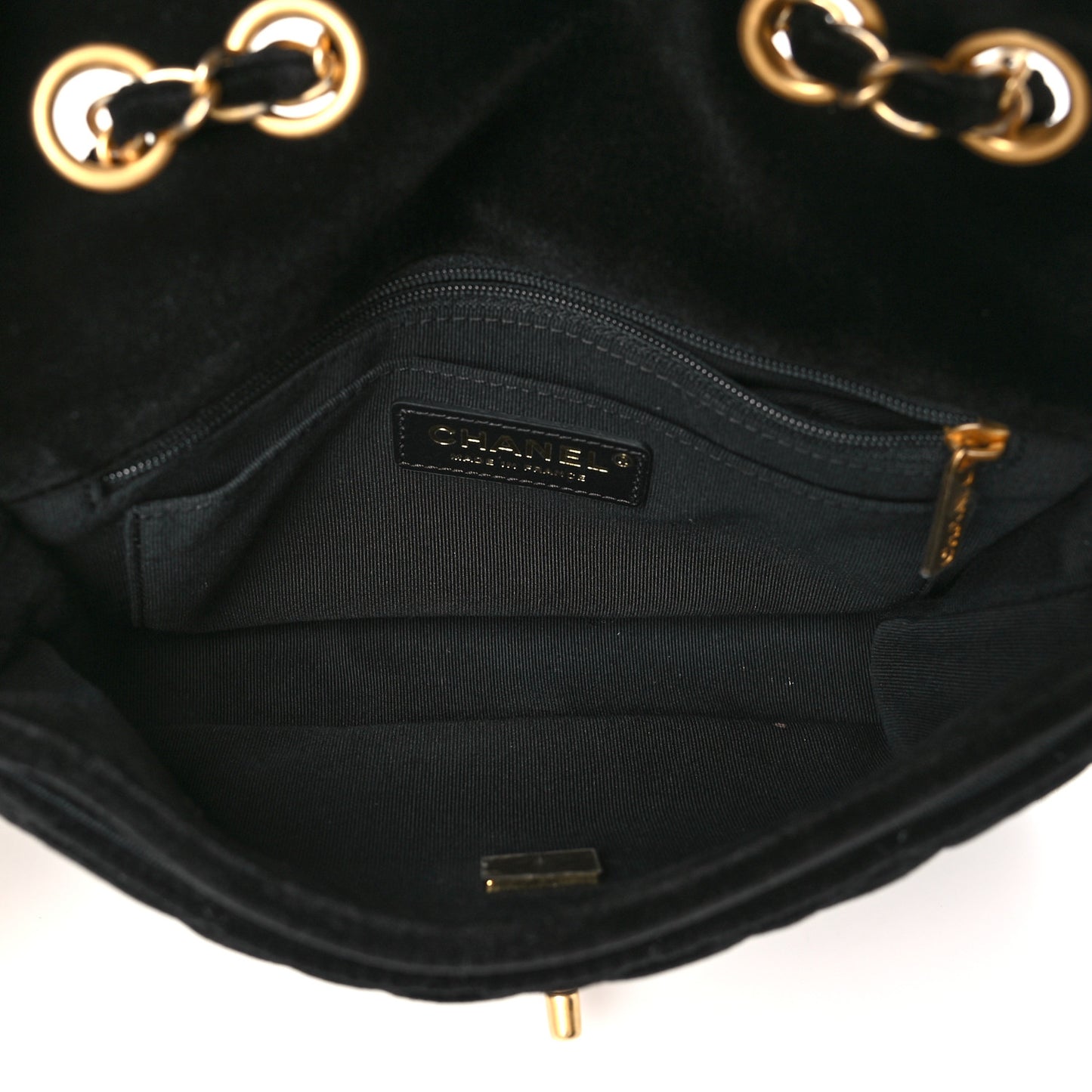 Velvet Quilted Double Frame Flap Black