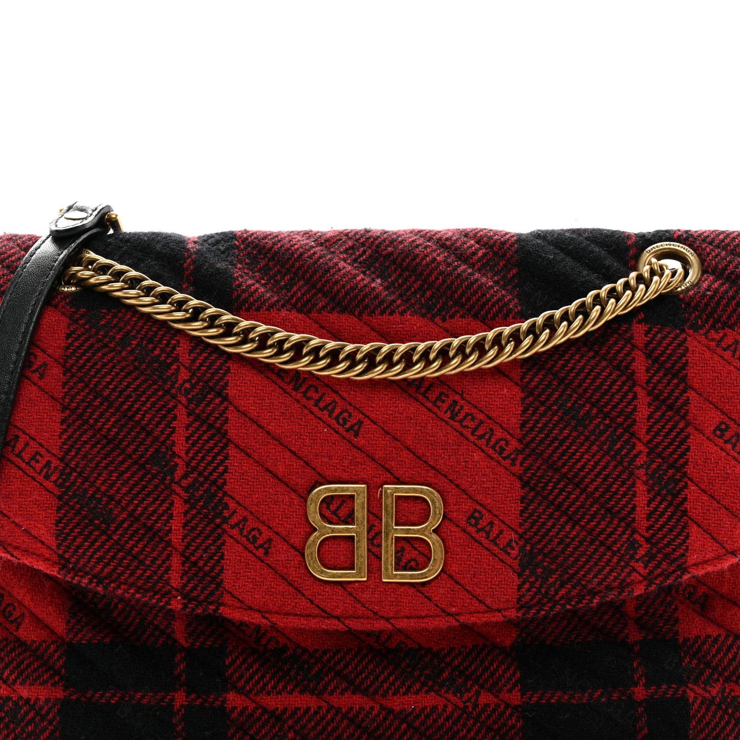 Wool Plaid Diagonal Allover Logo Matelasse M BB Round Shoulder Bag Red Black