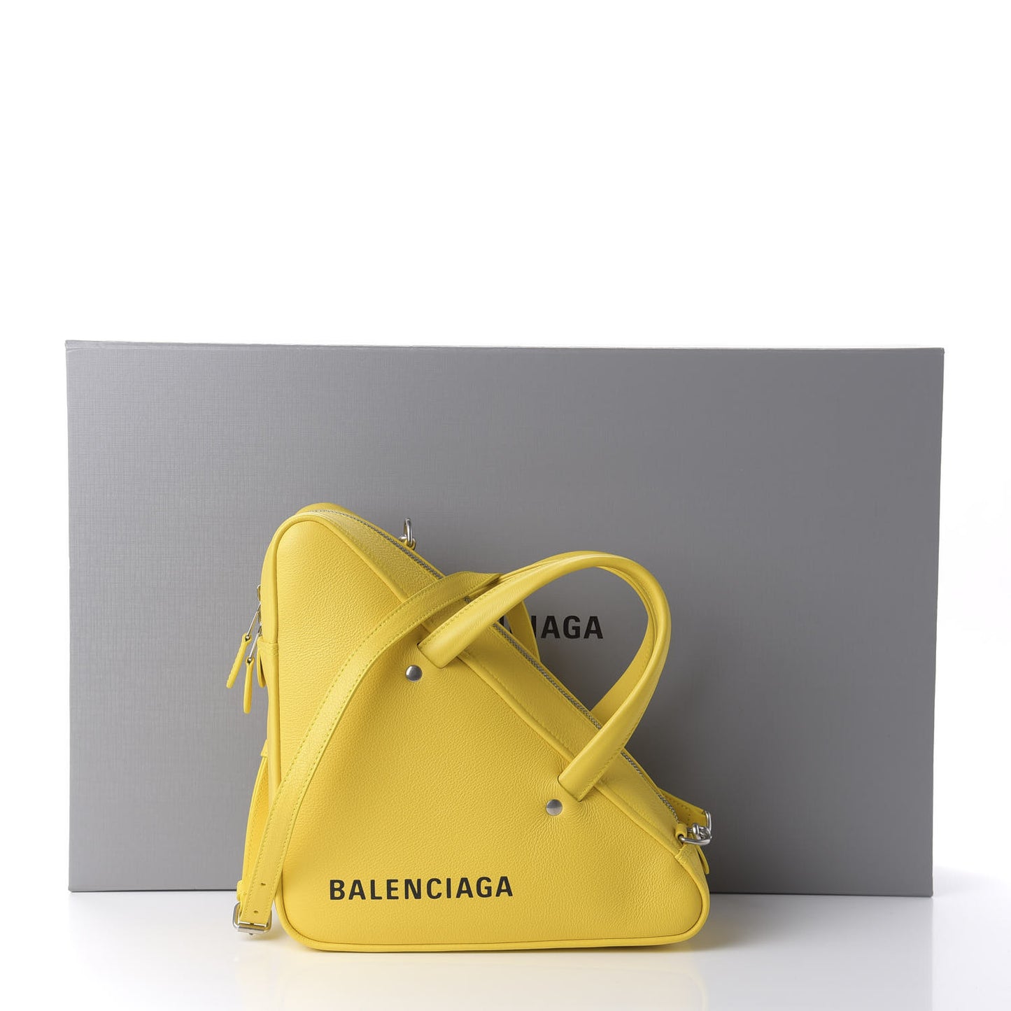 Shiny Day Calfskin Logo S Triangle Duffle Jaune Black