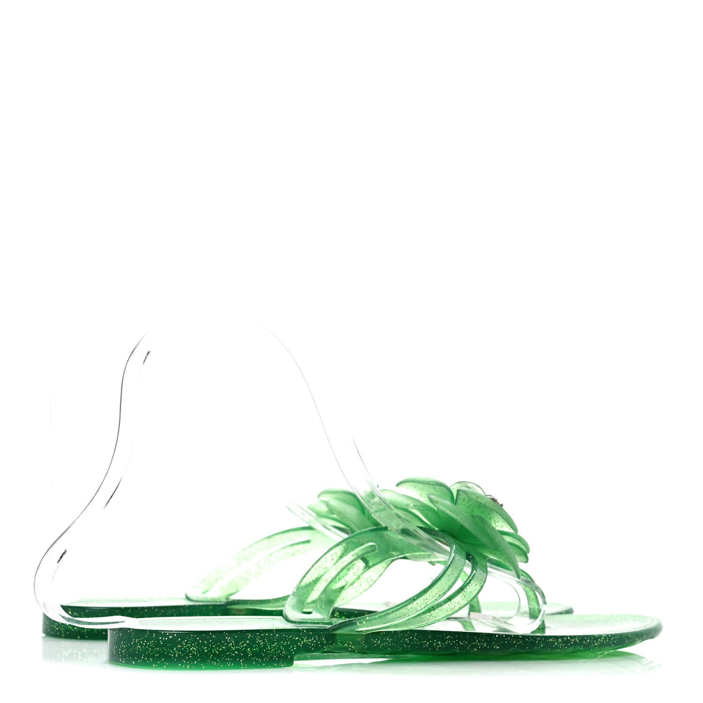 Jelly Camellia Glitter Thong Sandals 39 Green
