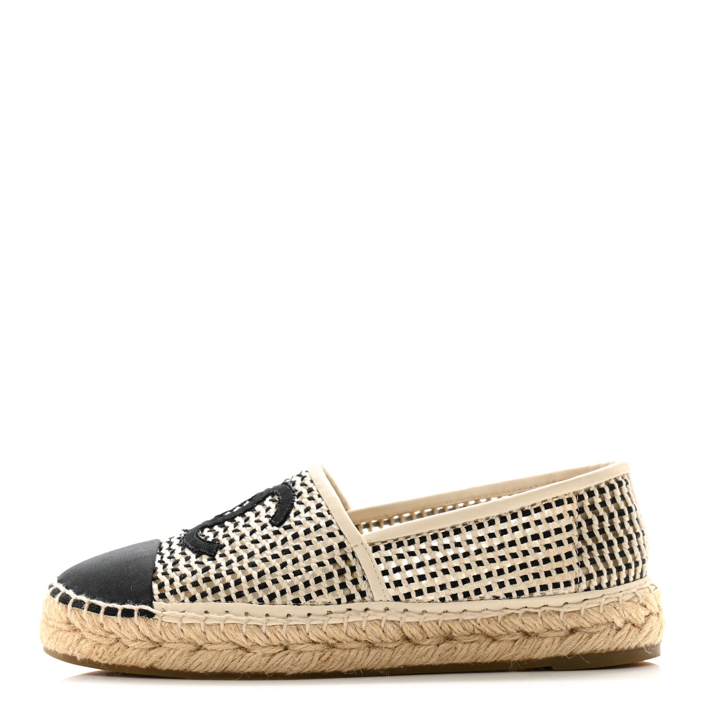 Mesh Grosgrain CC Espadrilles 37 Beige Black