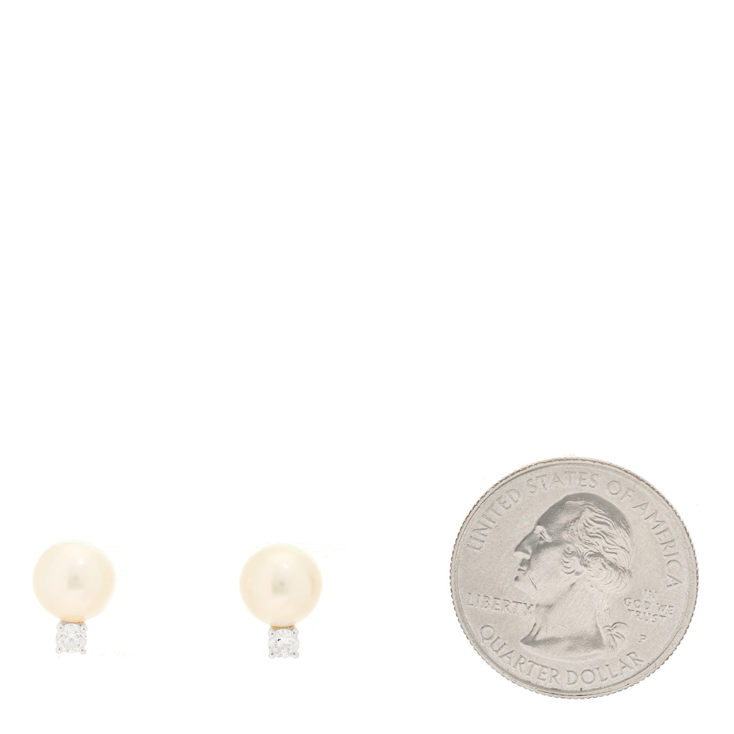 18K White Gold Diamond Akoya Pearl 8-8.5mm Stud Earrings