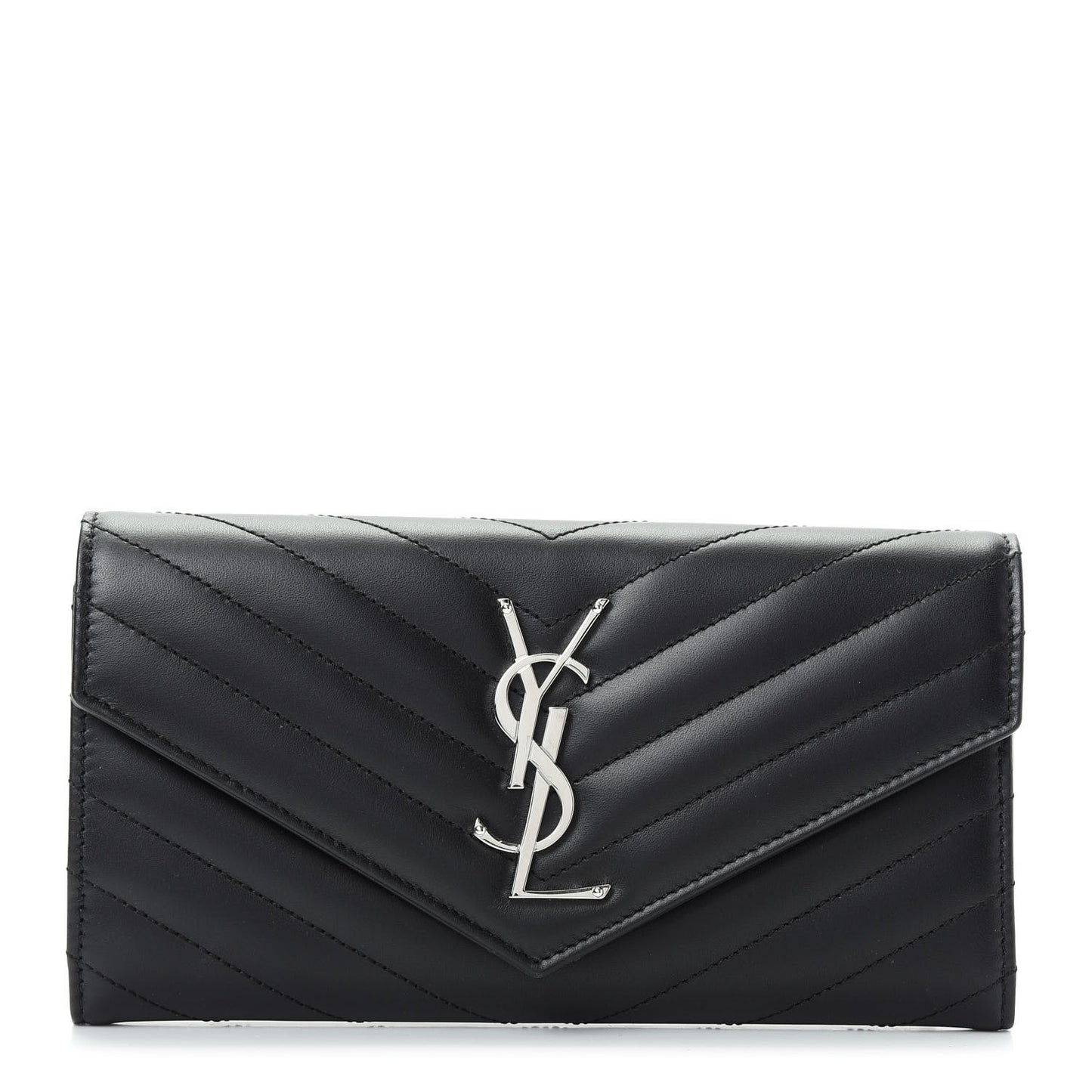 Calfskin Matelasse Chevron Monogram Flap Wallet Black