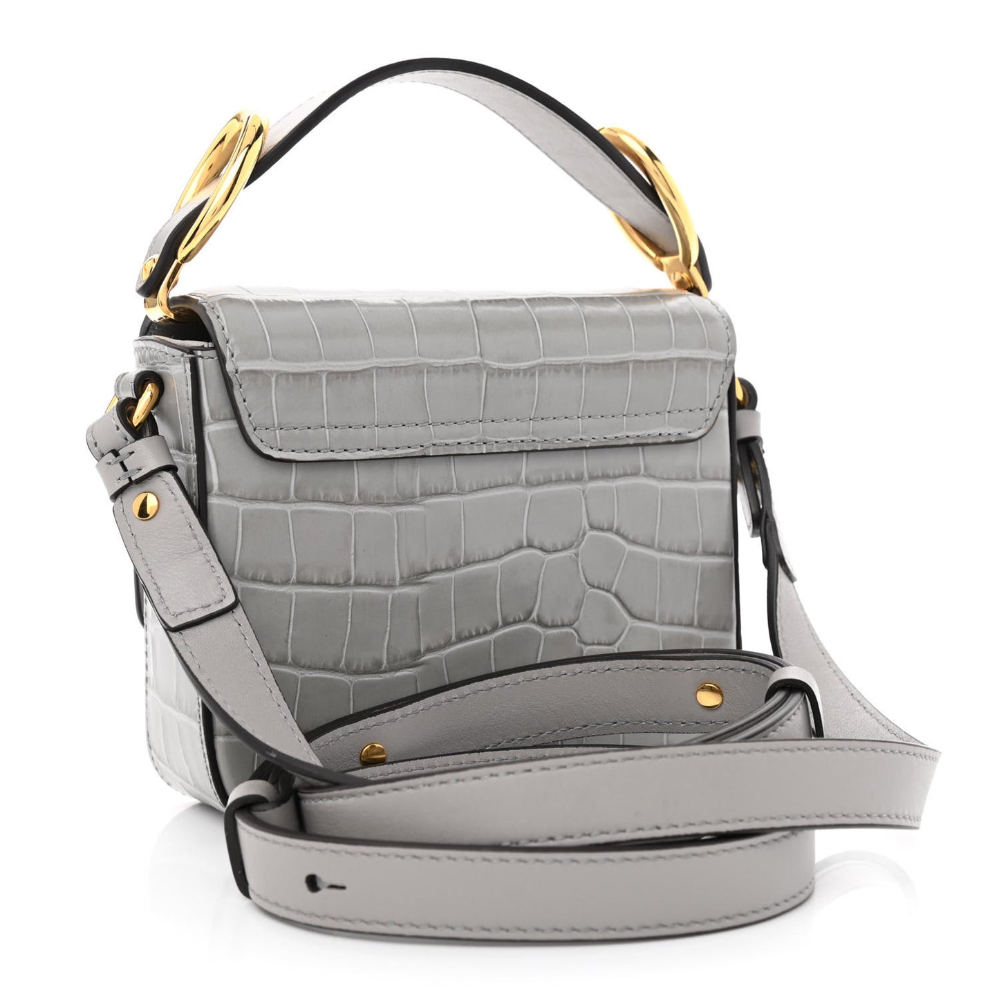 Crocodile Embossed Calfskin Mini C Double Carry Stormy Grey