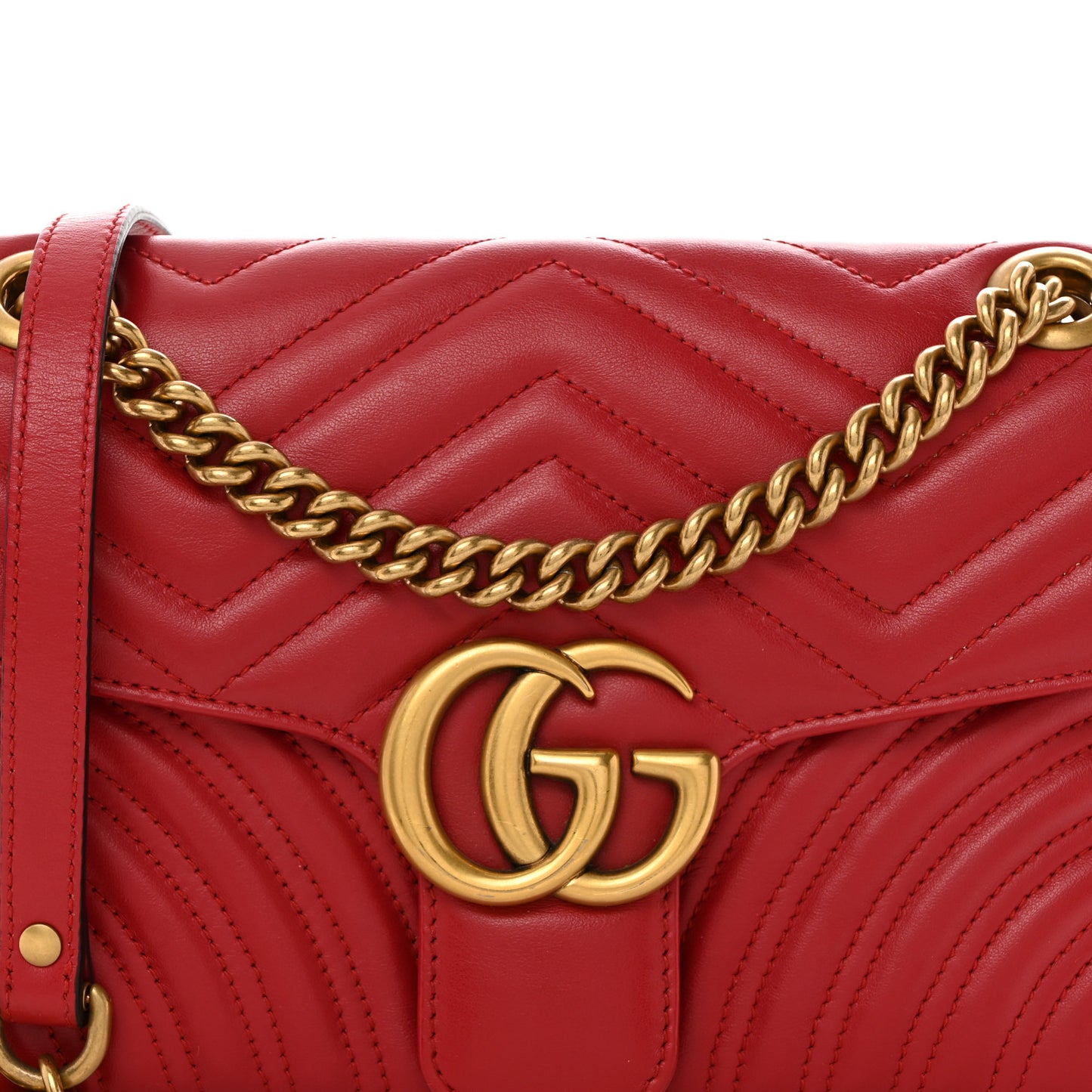 Calfskin Matelasse Small GG Marmont Shoulder Bag Hibiscus Red