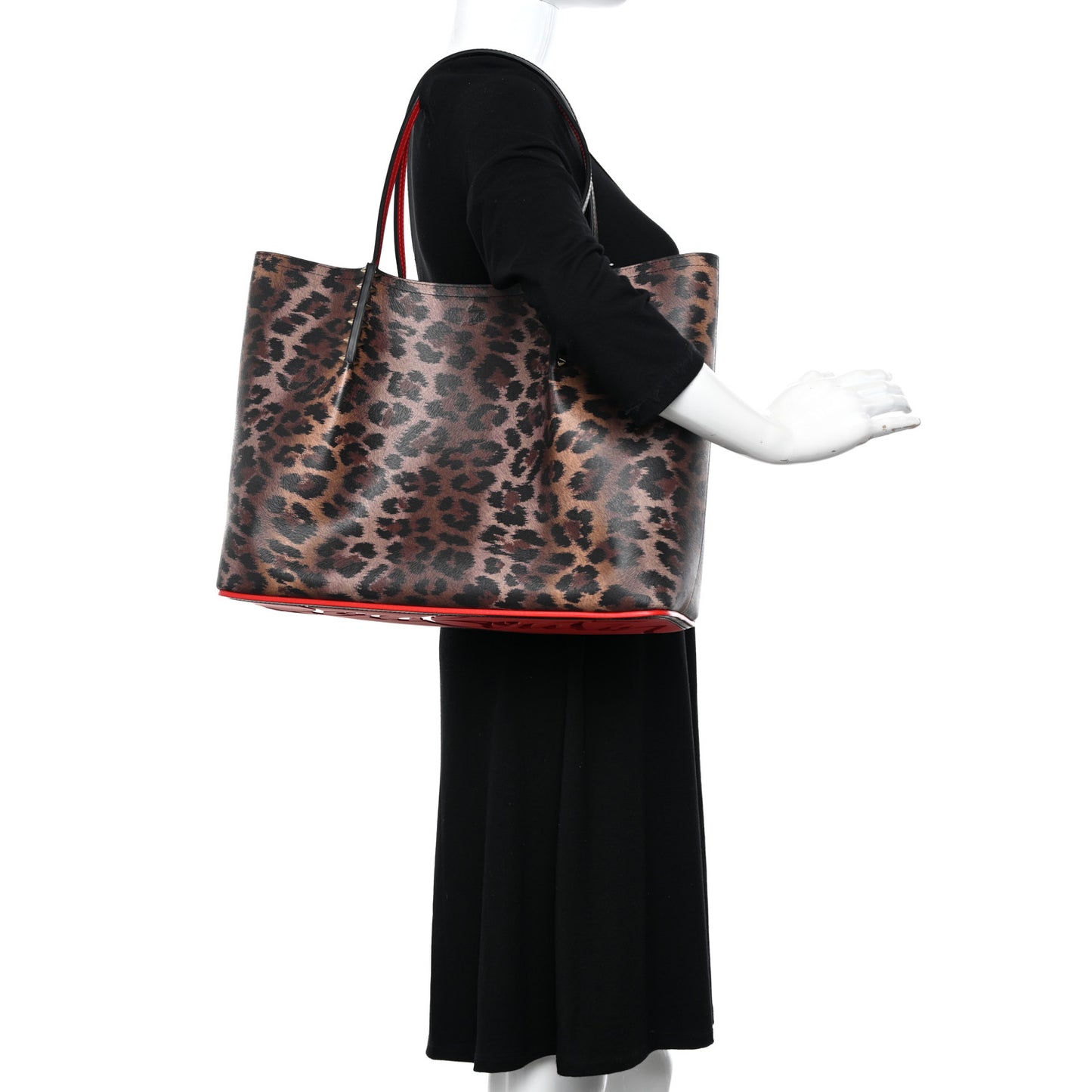 Calfskin Empire Leopard Print Spiked Large Cabarock Shopper Tote Brown