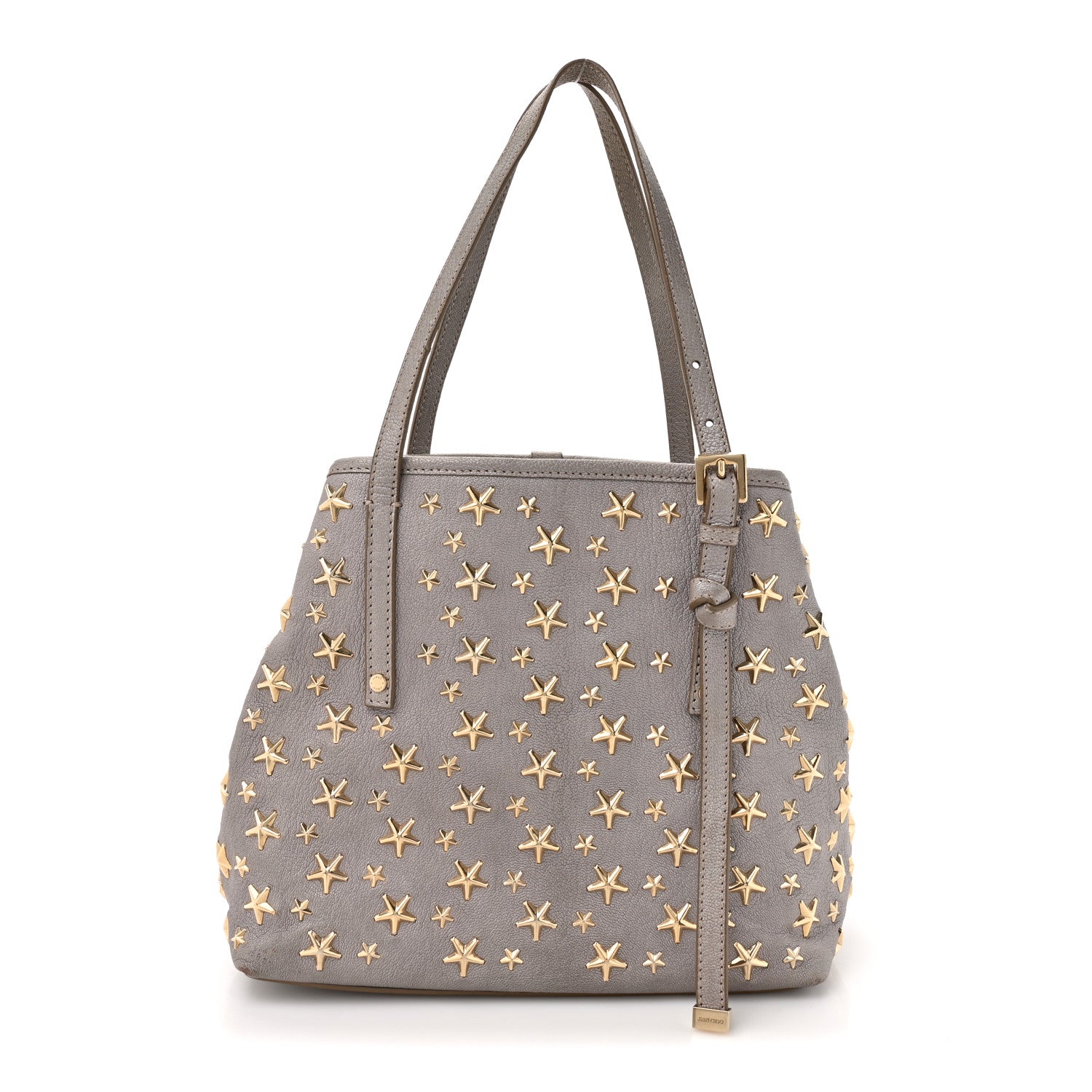 Jimmy Choo Metallic Calfskin Sasha Star Studded Tote Silver