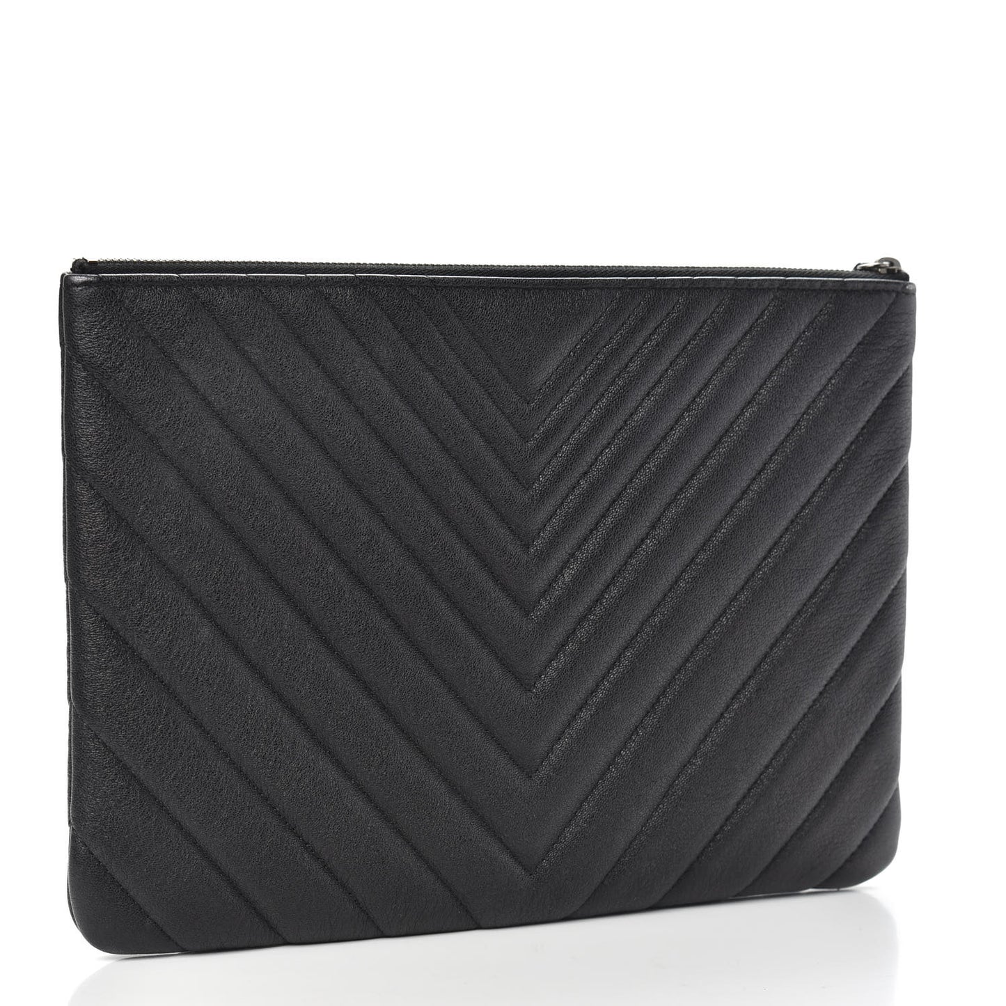 Sheepskin Chevron Quilted Medium Cosmetic Case Black