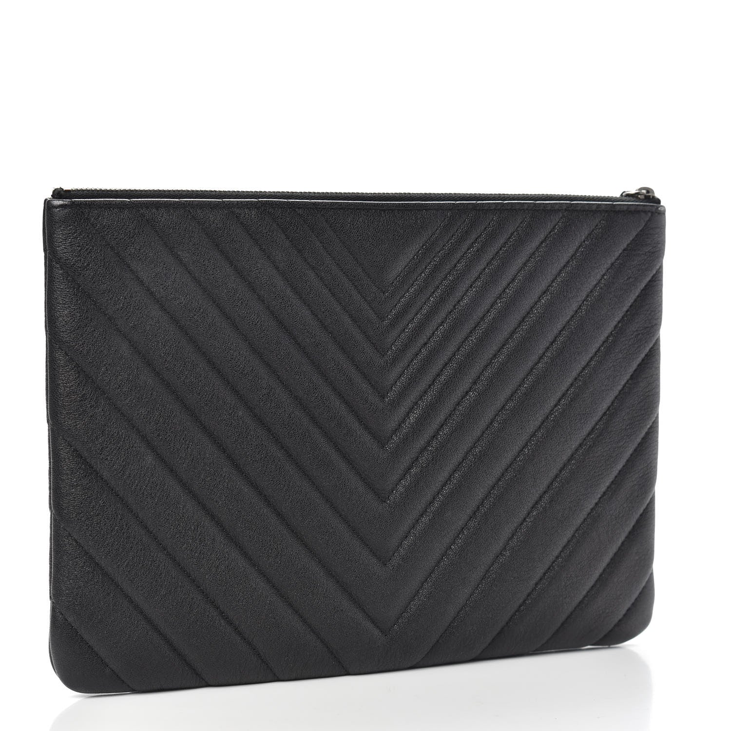 Chanel Sheepskin Chevron Quilted Medium Cosmetic Case Black 3 of 11