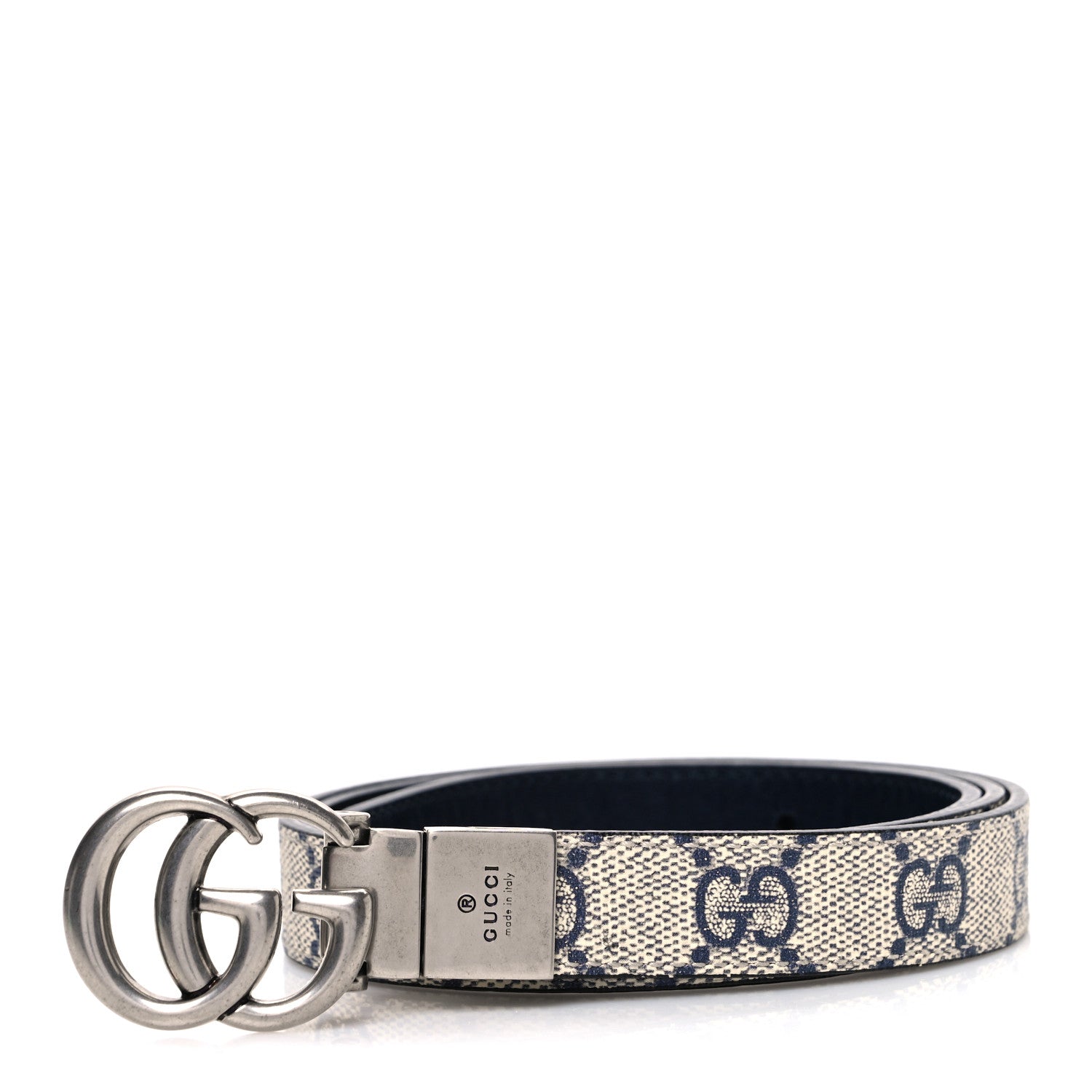 Gucci Calfskin GG Supreme Monogram Double G Reversible 20mm Belt