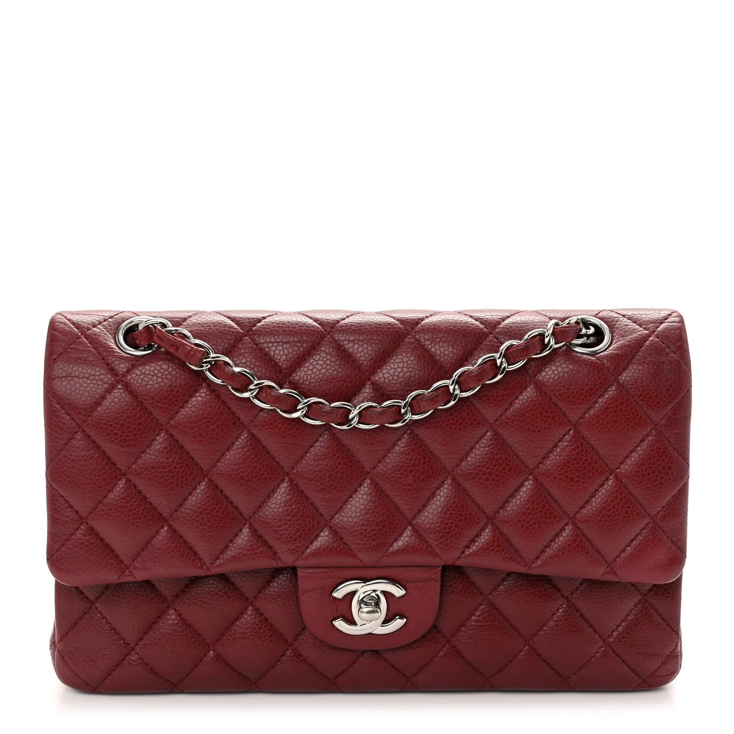 Caviar Quilted Medium Double Flap Dark Red