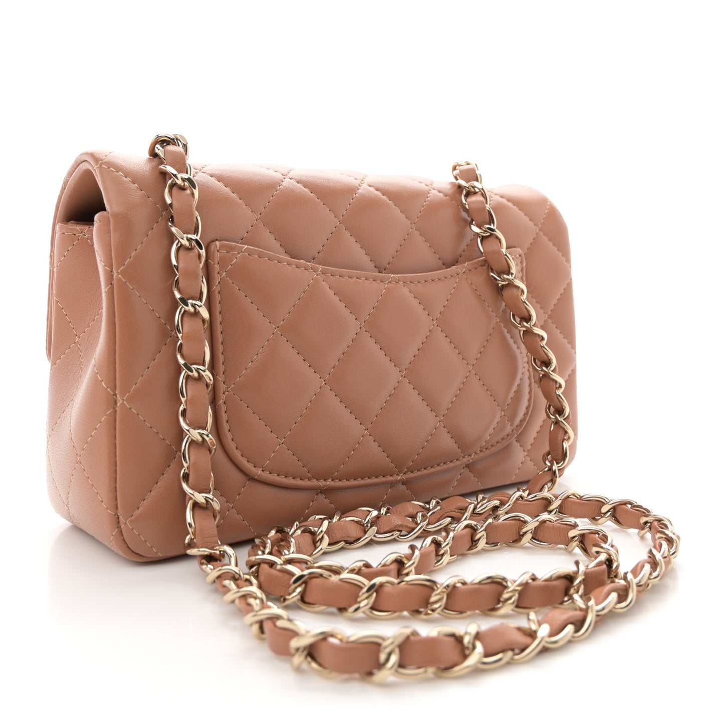 Lambskin Quilted Mini Rectangular Flap Brown