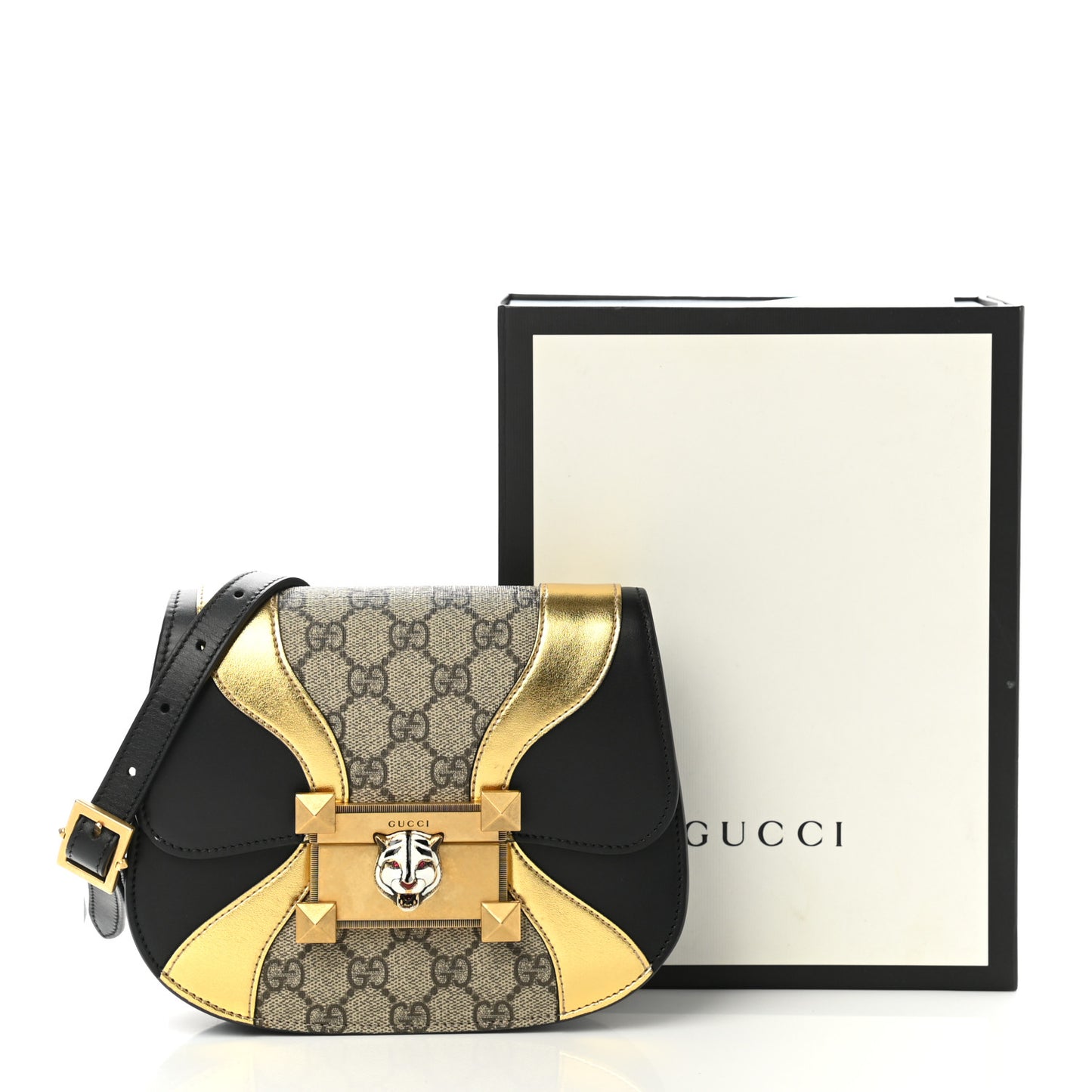 GG Supreme Monogram Small Osiride Shoulder Bag Black Gold