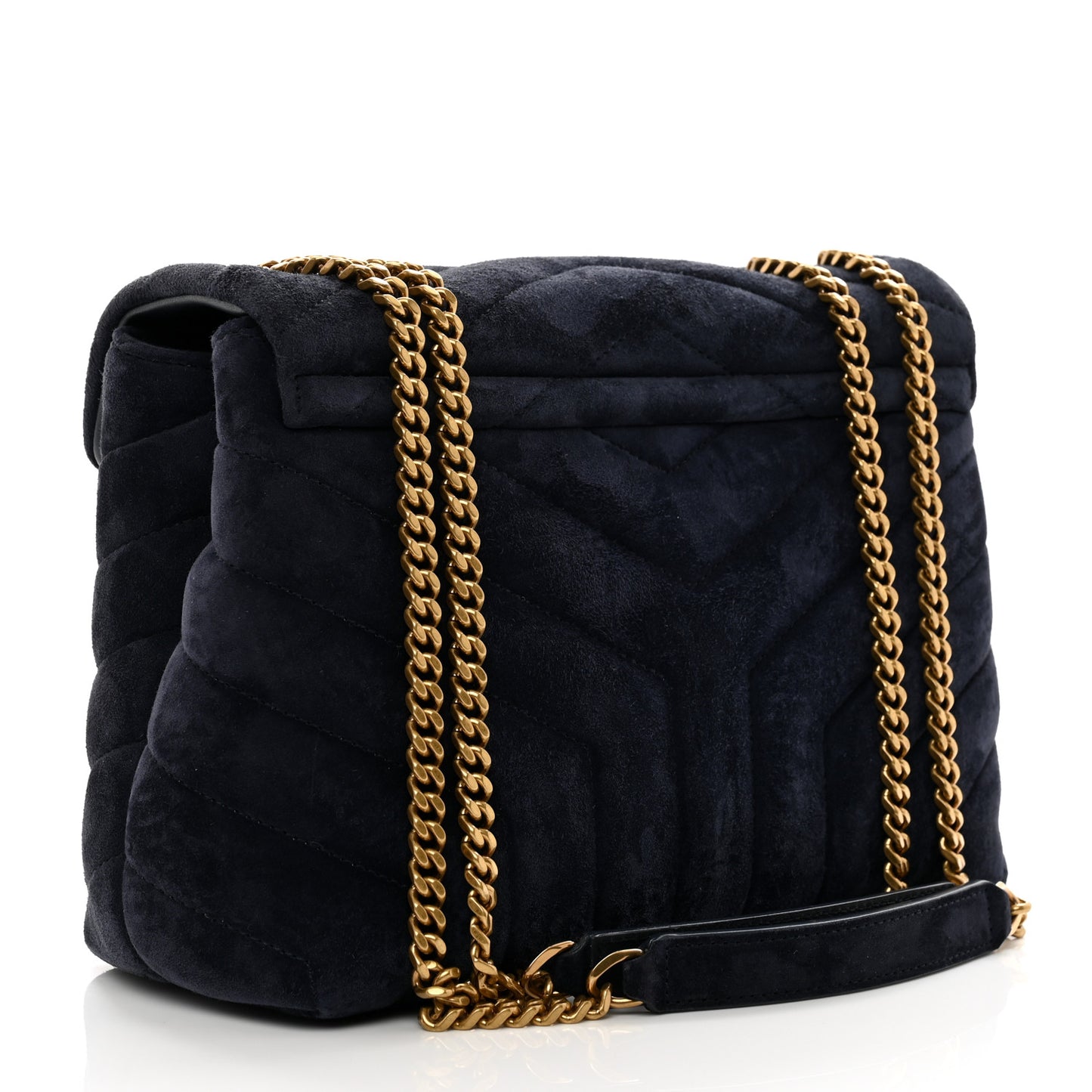 Suede Calfskin Y Quilted Monogram Small Loulou Chain Satchel Deep Marine
