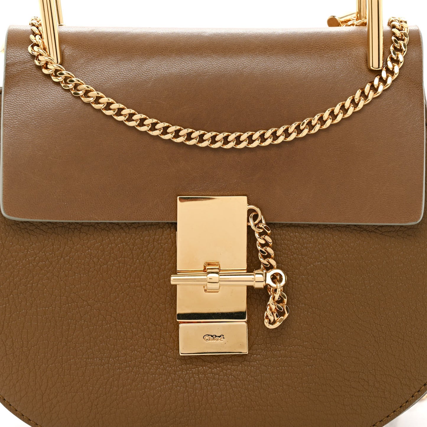 Grained Calfskin Lambskin Mini Bi-Color Drew Shoulder Bag Brown