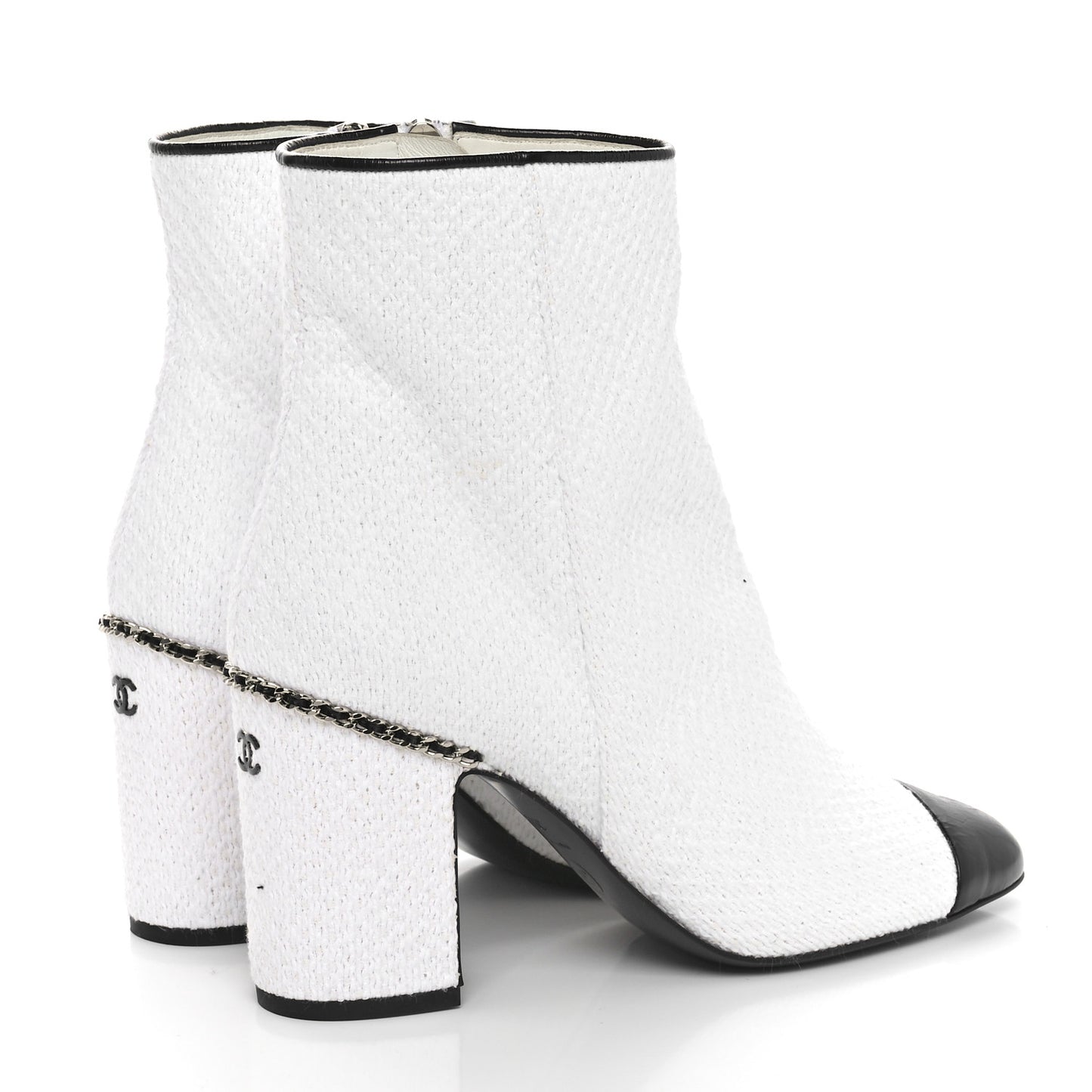 Tweed Cap Toe CC Ankle Boots 39.5 White Black