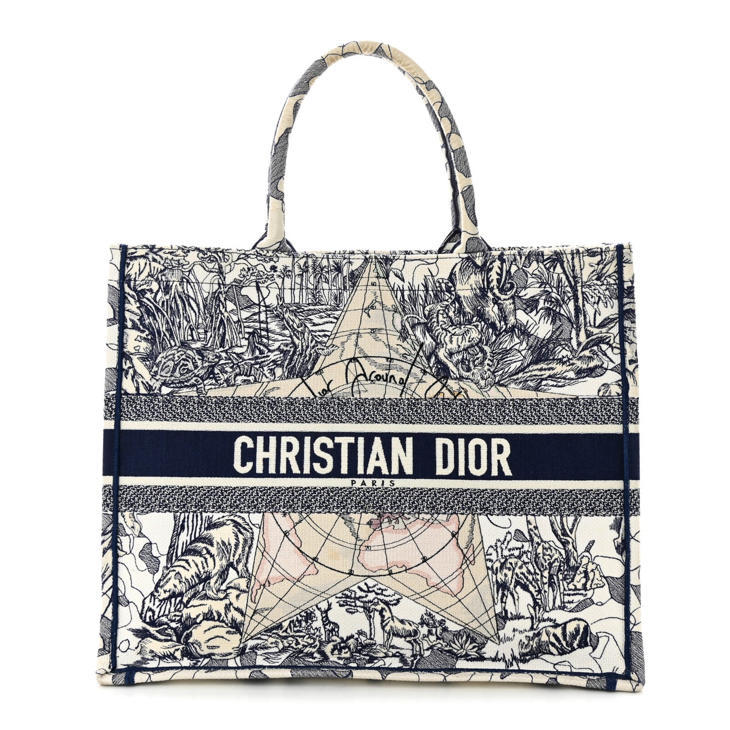Canvas Embroidered Large Around The World Book Tote Blue