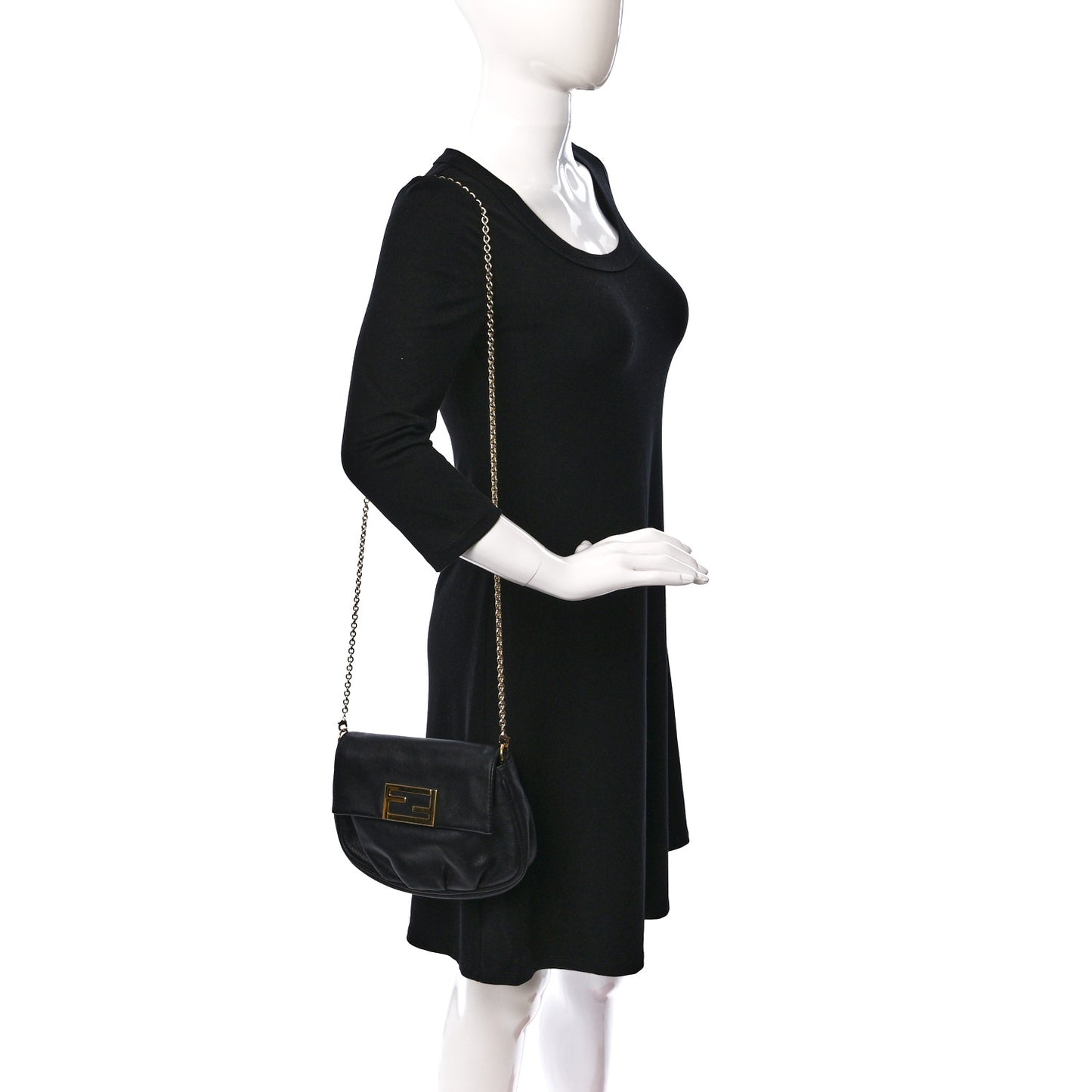 Vitello Flamingo Fendista Pouchette Crossbody Black