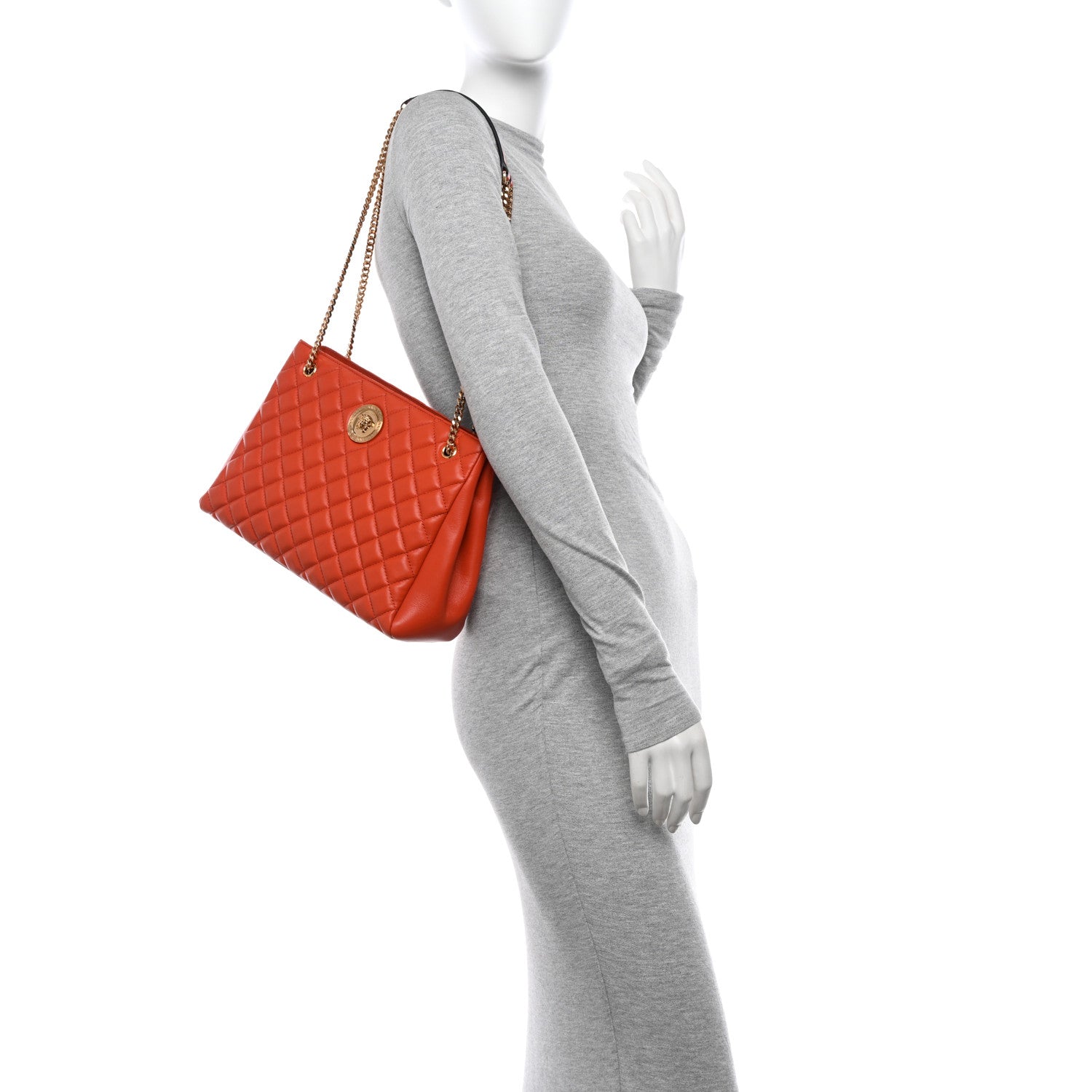 Versace Nappa Quilted Medusa Chain Shoulder Bag Dark Orange 2 of 9