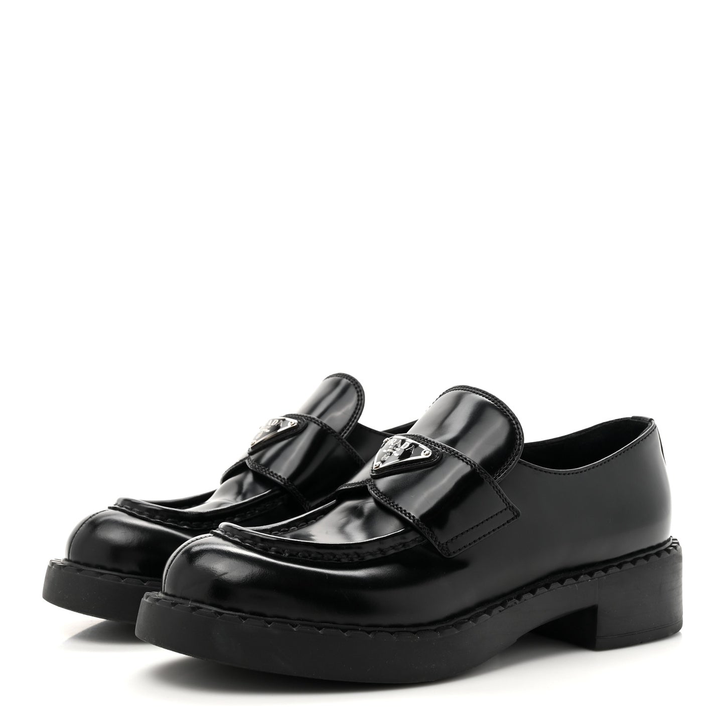 Spazzolato Metal Triangle Logo 50mm Loafers 38 Black