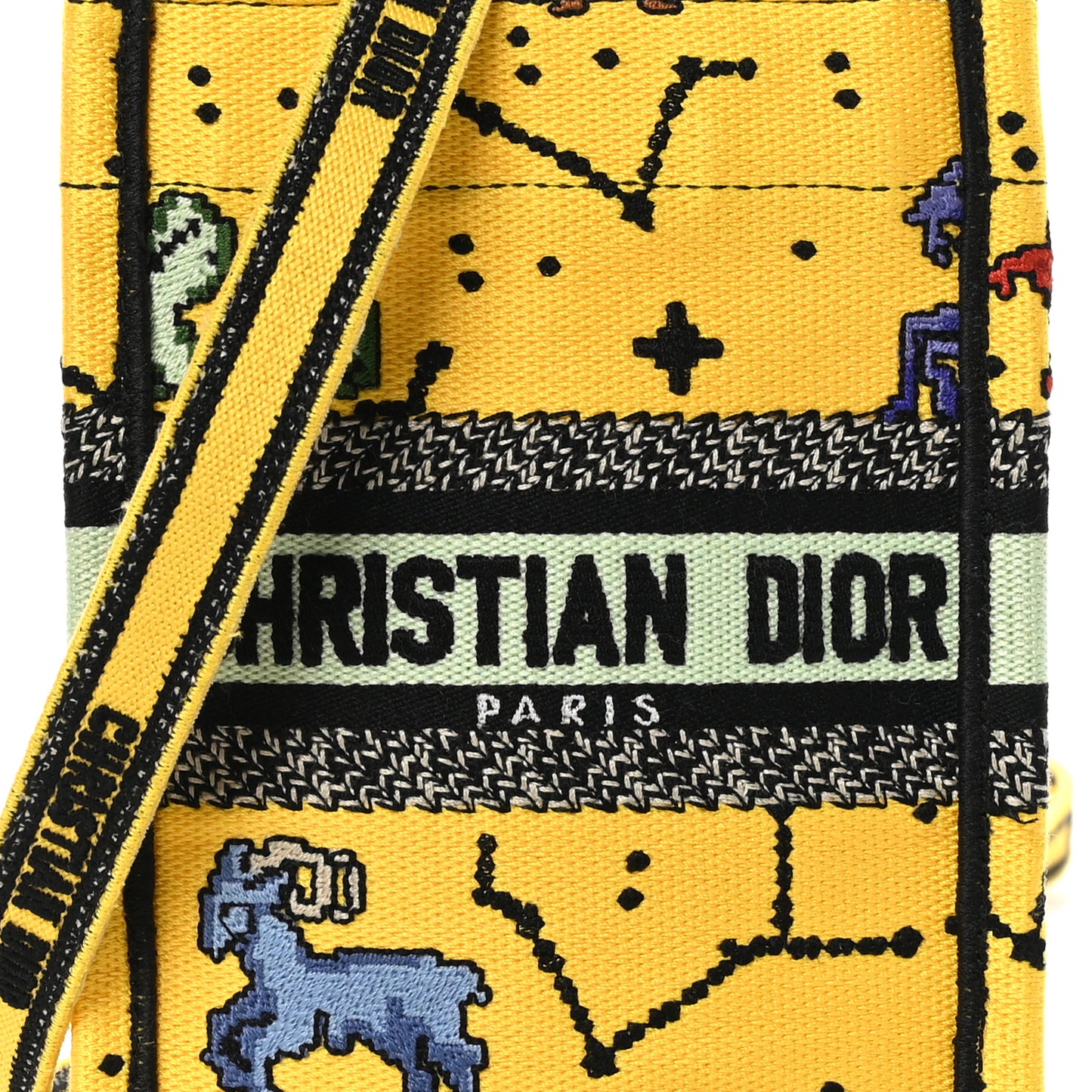Canvas Embroidered Pixel Zodiac Mini Book Tote Phone Bag Jaune Multicolor