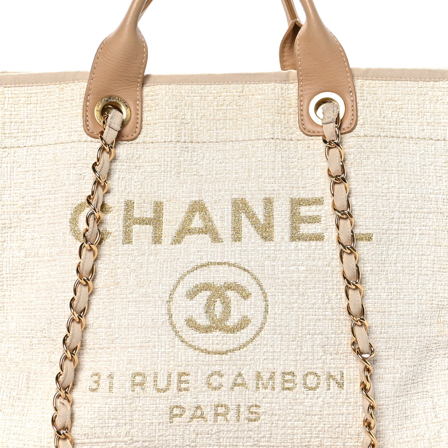 Mixed Fibers Calfskin Medium Deauville Tote Light Beige