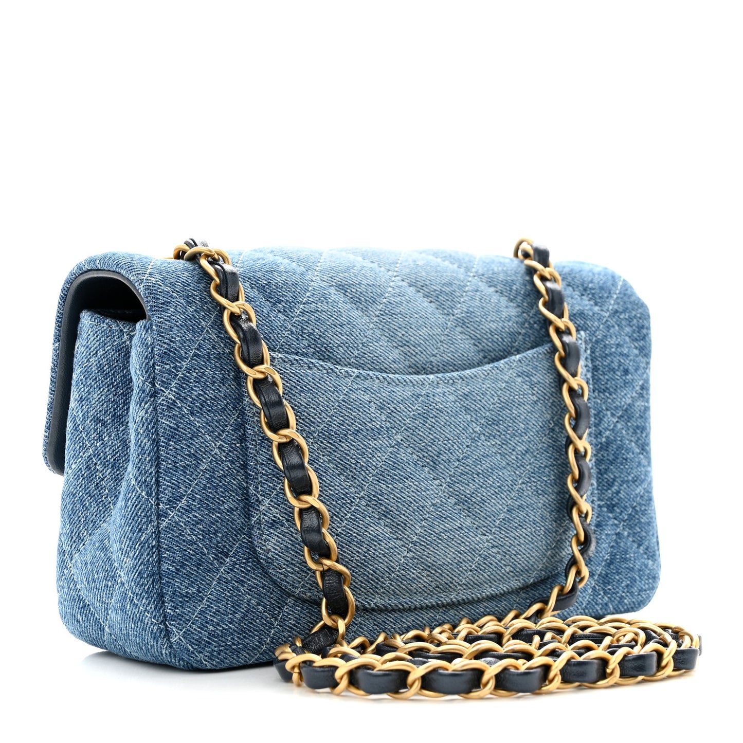 Washed Denim Quilted Mini Rectangular Flap Blue