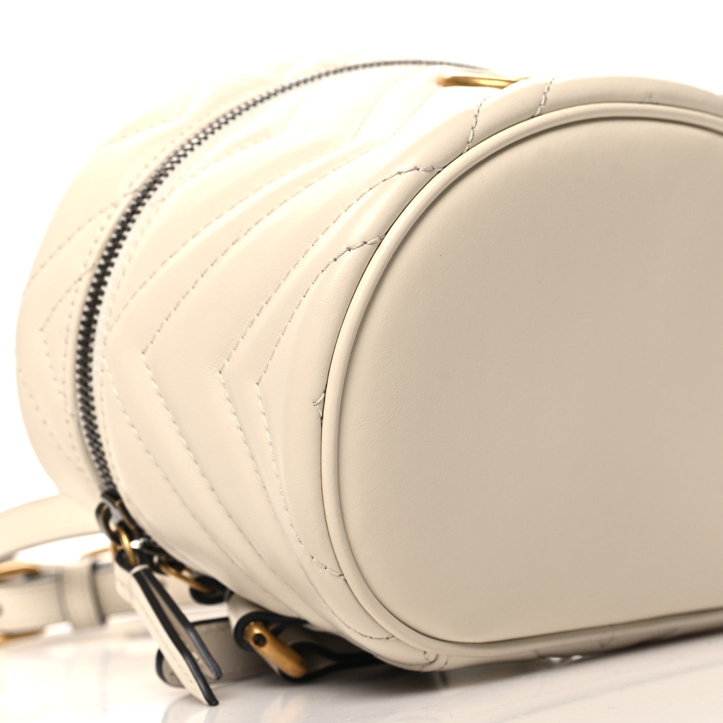 Calfskin Matelasse Mini GG Marmont Round Backpack White
