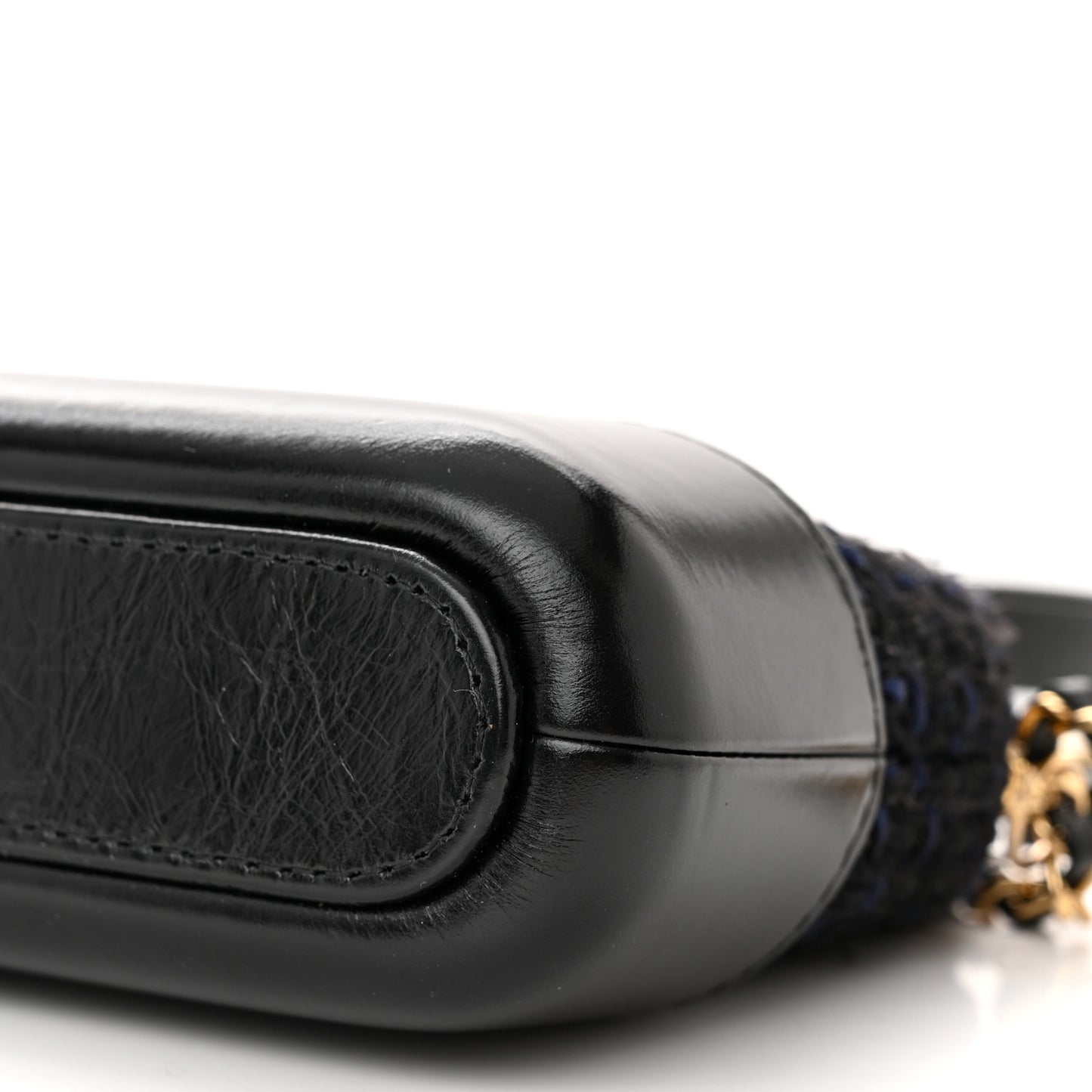 Tweed Aged Calfskin Quilted Small Gabrielle Clutch With Chain Black Blue