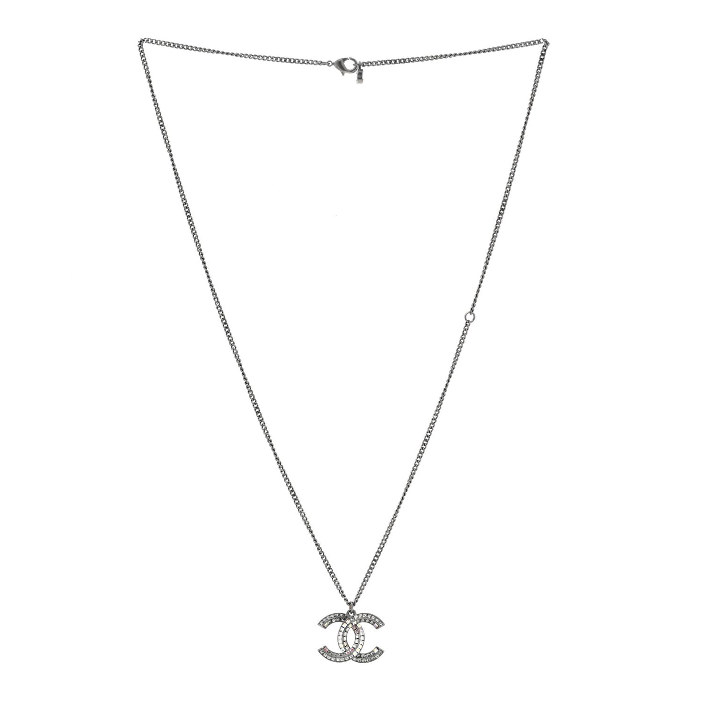 Baguette Crystal Large CC Necklace Silver