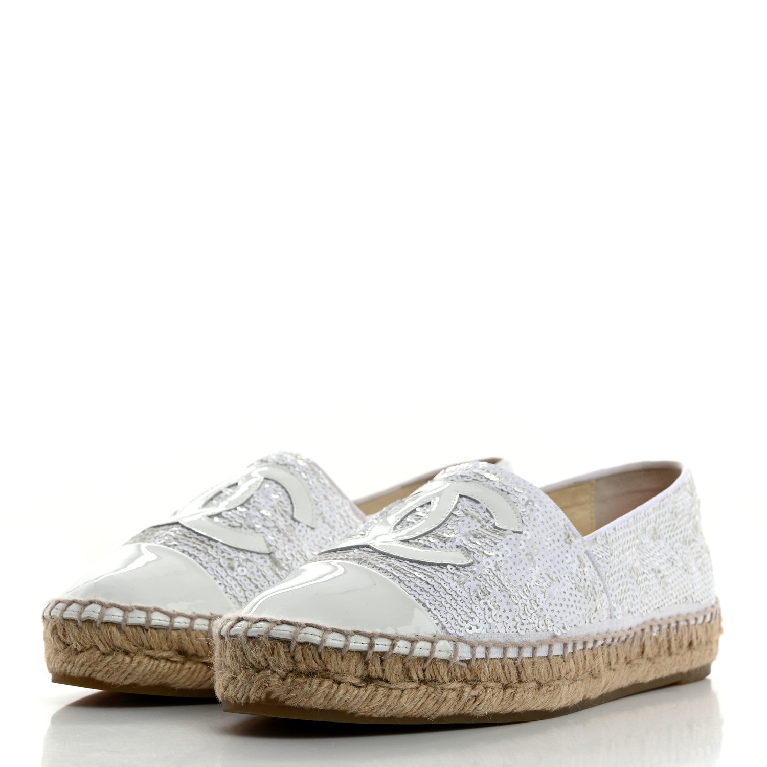 Chanel Patent Sequin CC Espadrilles 36 White 3 of 8
