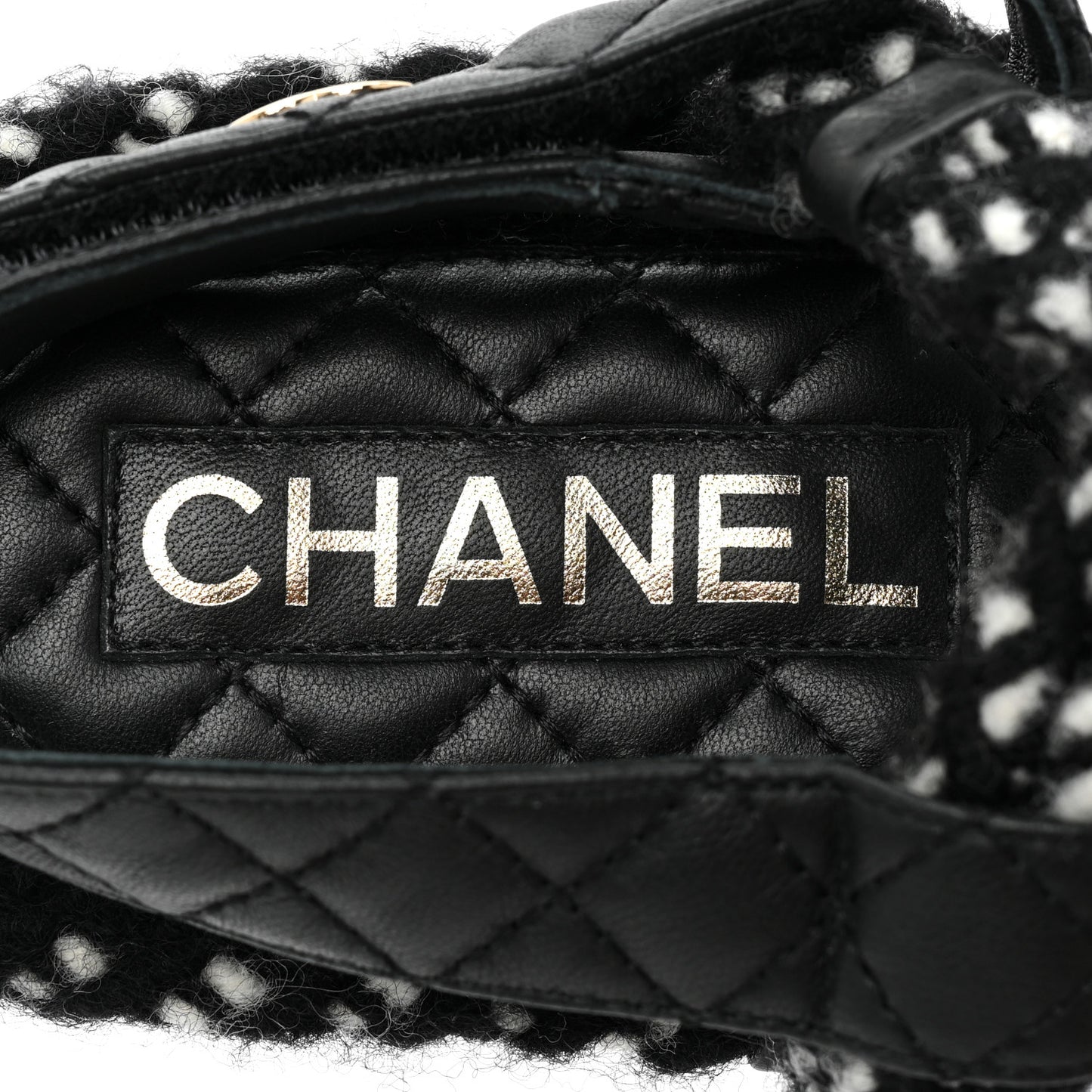Cord Lambskin Quilted Logo Sandals 37 Black White