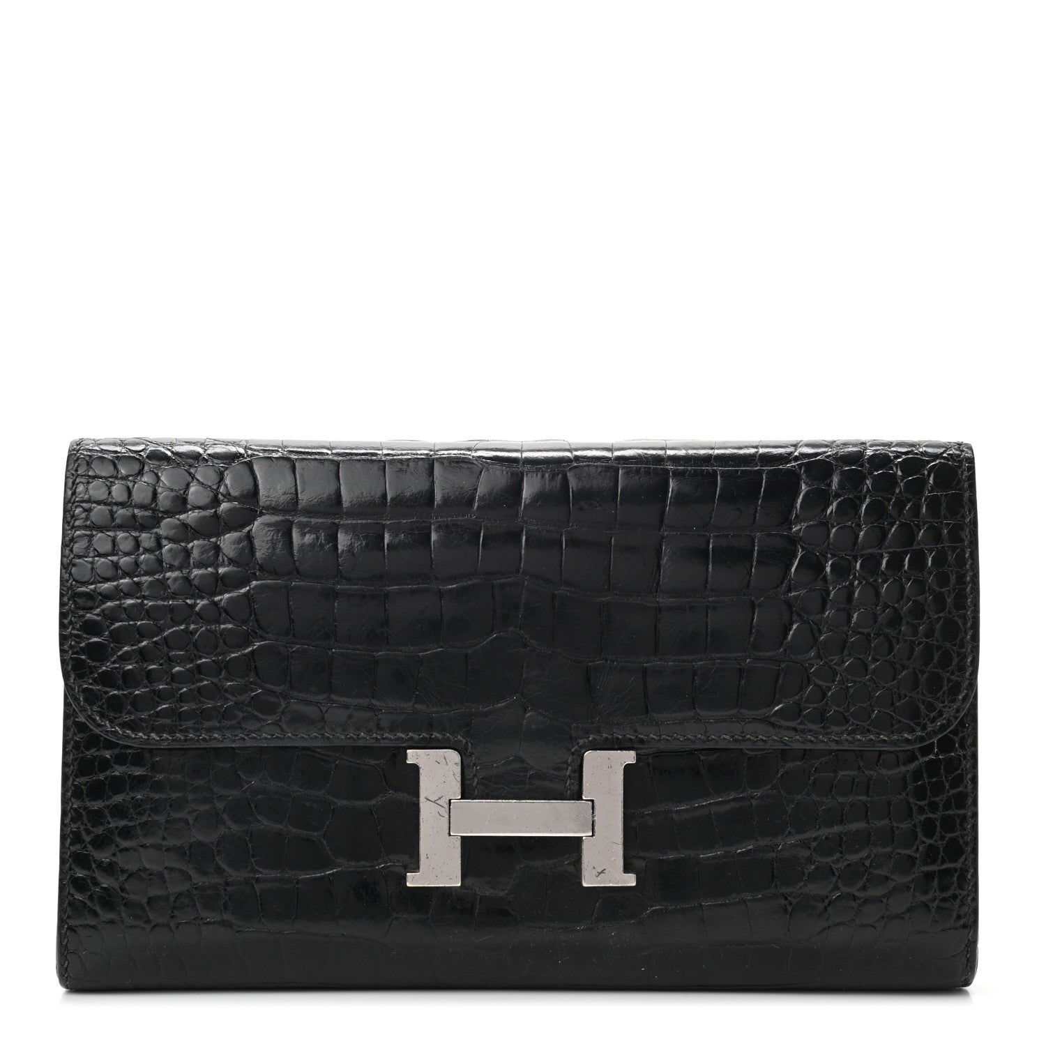 Hermes Shiny Alligator Constance Long Wallet Black 1 of 10